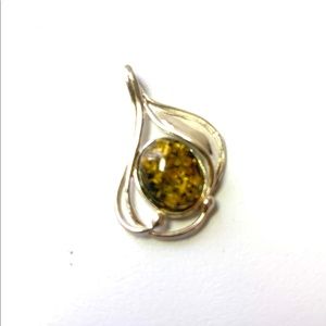 Orange,green color Baltic Amber stone pendant